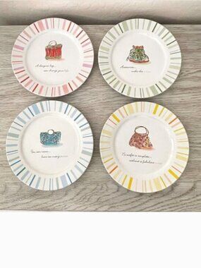 Plates Handbag Purse Theme Set 4 Rosanna 8" Dessert Salad Appetizers Ceramic